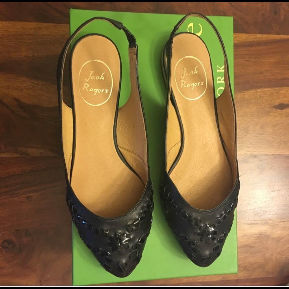 NEW JACK ROGERS RORY BLACK LEATHER SLINGBACKS -7 - Picture 4 of 7